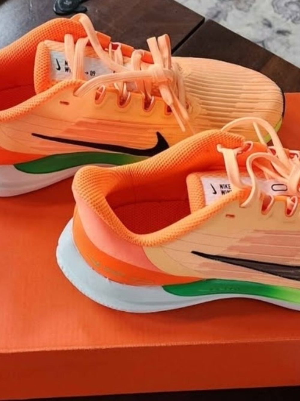 Nike Women’s Bright Orange Athletic Sneakers with Lime Accents - Picture 3 of 4